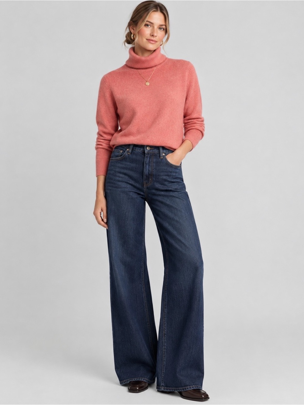 Lands End Cashmere Turtleneck Sweater Peach M Career Classic Cozy Basics Fall